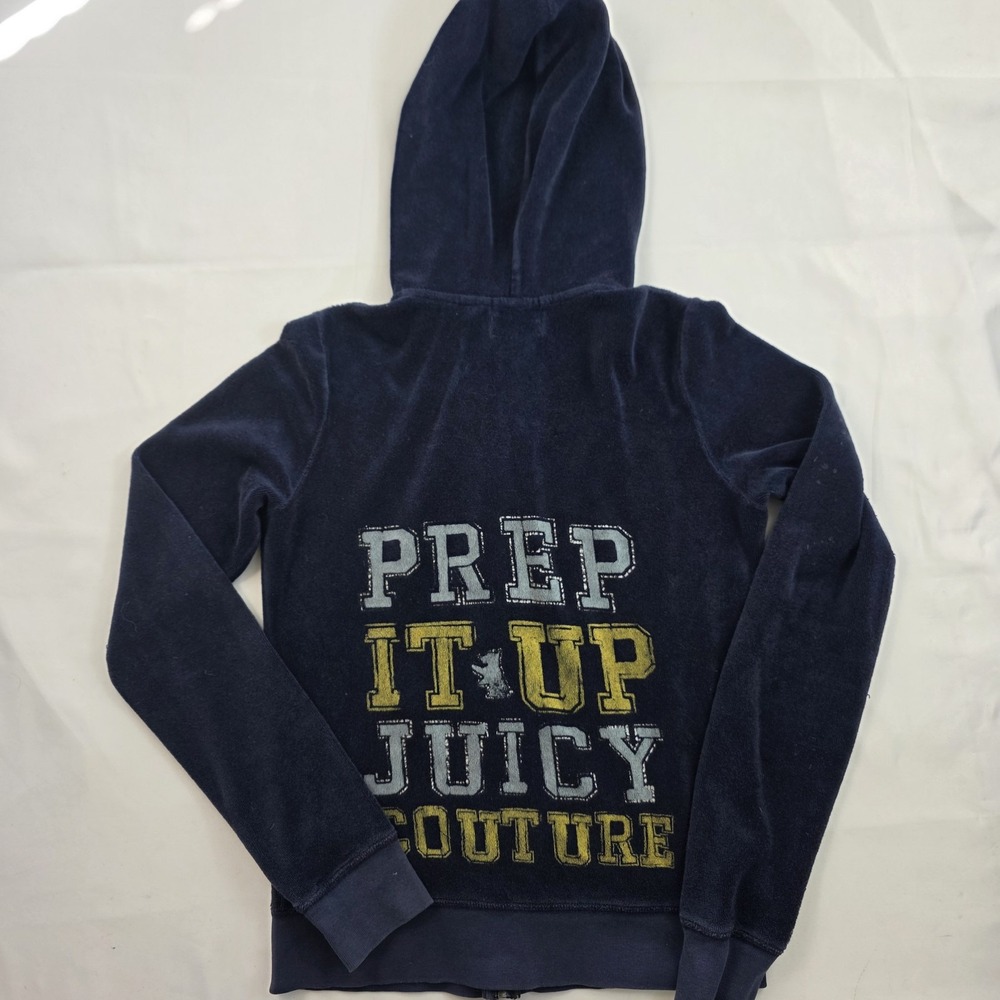 VTG Y2K Juicy Couture Hoodie Womens Small Blue Velour Full Zip Prep It Up
